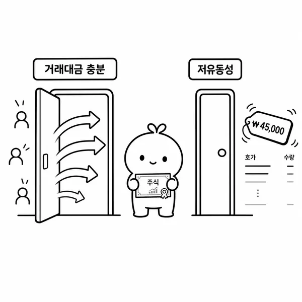 거래대금이 충분한 종목과 저유동성 종목의 매매 체결 위험을 비교한 그림
