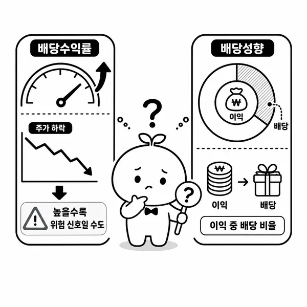 주가 하락으로 배당수익률이 높아지는 상황과 배당성향 비교 이미지