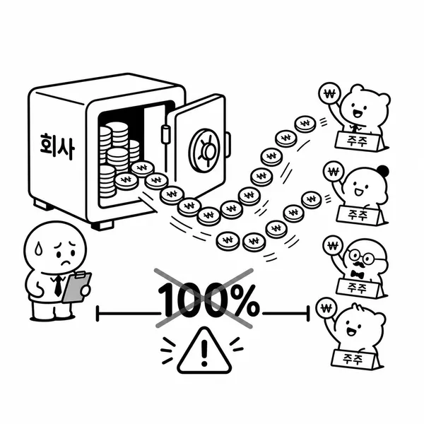 배당성향 100퍼센트를 넘겨 번 돈보다 많이 배당하는 위험을 표현한 이미지
