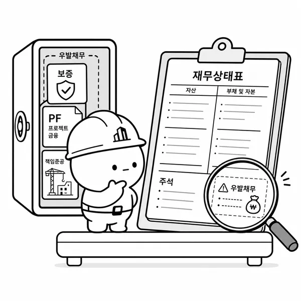 재무제표 주석 뒤에 숨어 있는 PF 보증과 책임준공 같은 우발채무를 확인하는 모습
