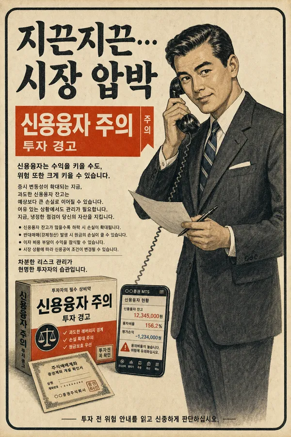 신용잔고가 높은 종목의 위험을 경고하는 금융 일러스트