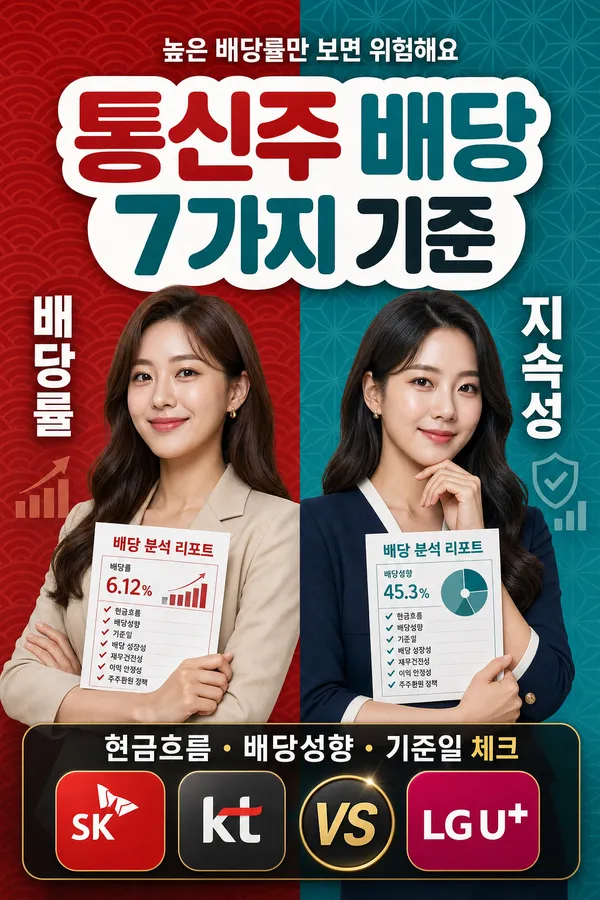 통신주 배당을 볼 때 높은 배당률보다 지속성을 확인하라는 안내 이미지
