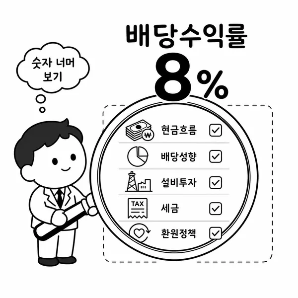 배당수익률 숫자 뒤에 숨은 현금흐름과 배당성향 체크리스트를 확인하는 투자자 그림
