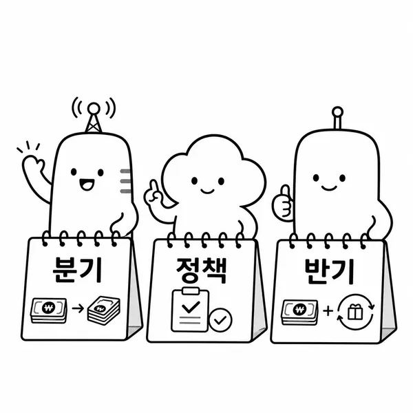 SK텔레콤 KT LG유플러스의 배당 주기와 정책 차이를 비교한 일러스트