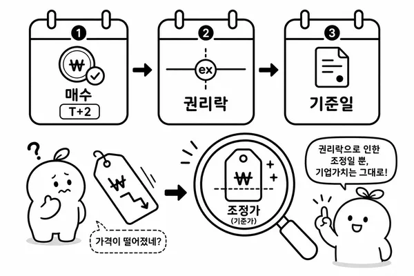 무상증자 매수 기한과 권리락일, 신주배정기준일을 달력으로 설명한 그림