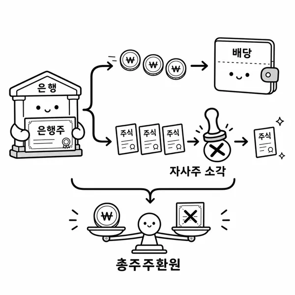 현금배당과 자사주 소각을 함께 비교하는 총주주환원 일러스트