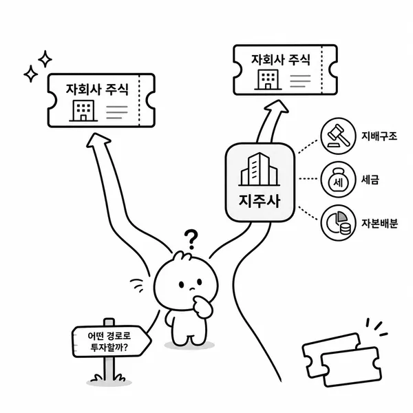 투자자가 자회사 직접 투자와 지주회사 간접 투자 사이에서 선택하는 중복상장 구조