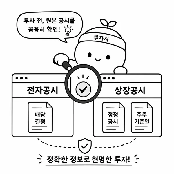 DART와 KIND에서 배당 결정 공시를 검색하는 투자자 이미지