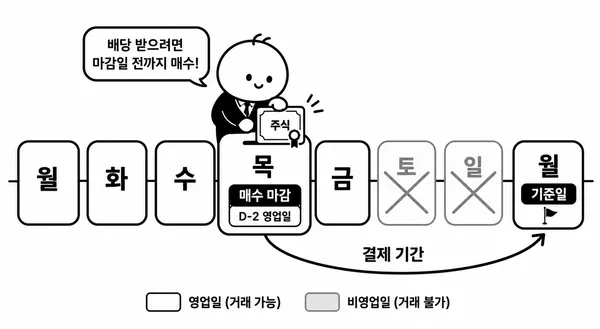 배당기준일 2영업일 전 매수 마감일을 설명하는 달력 이미지