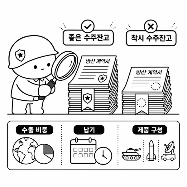 투자자가 방산 수주잔고의 질을 확인하는 일러스트