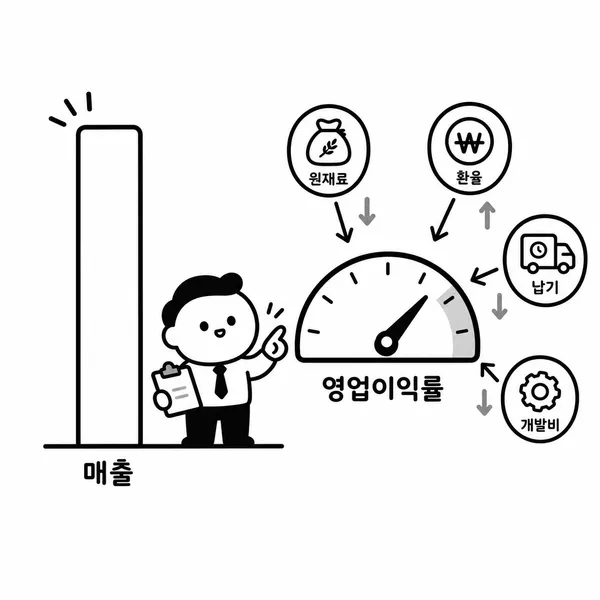 매출과 영업이익률을 비교하는 방산주 실적 일러스트