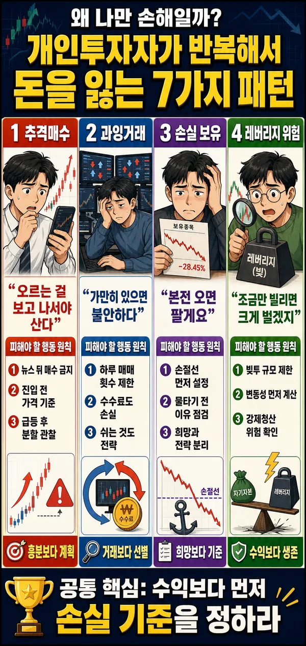 개인 투자자가 자주 손해 보는 패턴: 반복되는 투자 실수를 줄이는 7가지 점검법