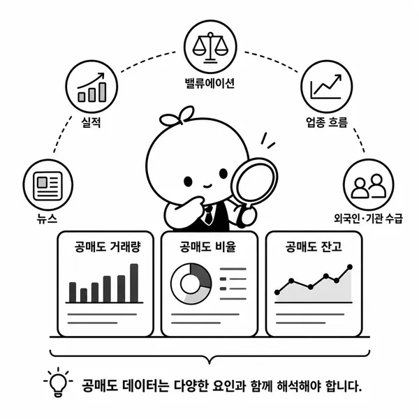 공매도 거래대금과 비중과 잔고를 다른 투자 지표와 함께 해석하는 모습