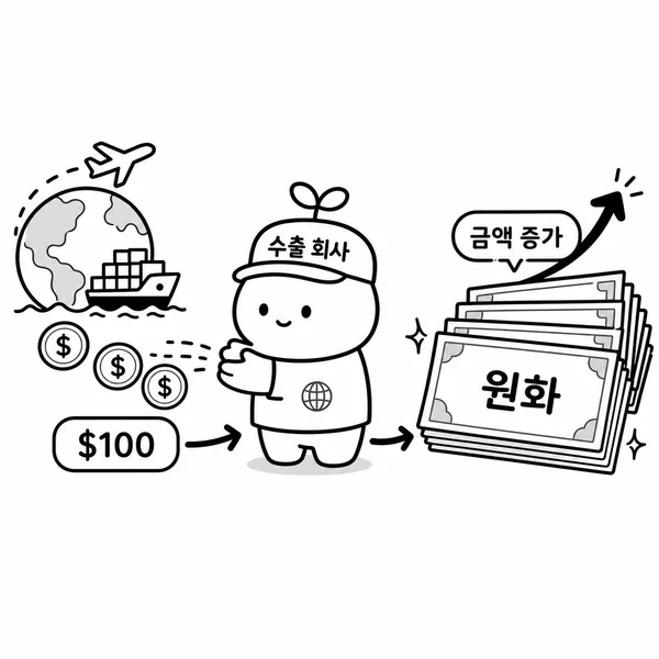 달러 매출이 원화 환산 매출 증가로 이어지는 수출기업 상황