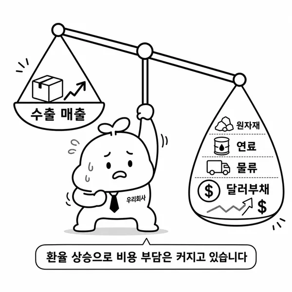 수입 원가와 달러 부채 부담이 환율 상승으로 커지는 기업 상황