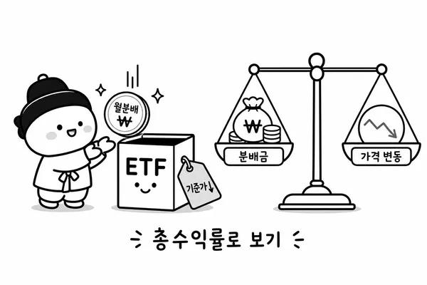 월배당 ETF의 분배금과 가격 변동을 함께 비교하는 이미지
