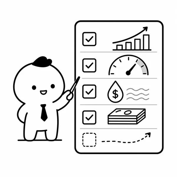 AI 관련주 매출과 마진, 현금흐름 체크리스트를 확인하는 분석가 캐릭터