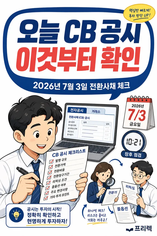 오늘 전환사채 발행 기업 정리: 2026년 7월 3일 CB 공시 확인 포인트