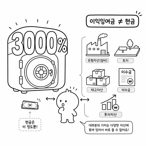 높은 유보율이 현금 보유액과 다를 수 있음을 보여주는 이미지