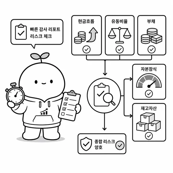초보 투자자가 감사보고서 위험 신호를 10분 안에 점검하는 체크리스트 일러스트