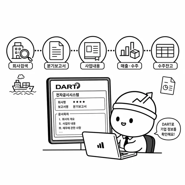 DART 전자공시에서 조선사 수주상황을 확인하는 과정