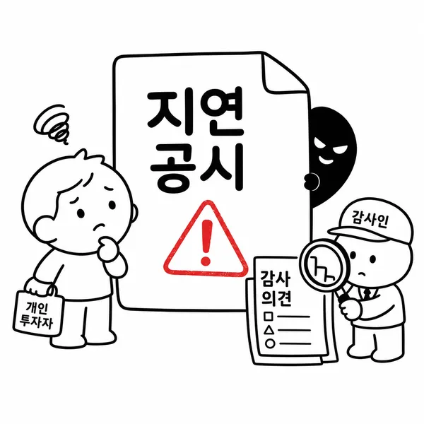 사업보고서 미제출과 감사의견 위험을 표현한 투자자와 감사인 일러스트