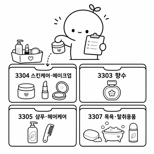 화장품을 HS코드 3304 3303 3305 3307로 분류하는 설명 이미지