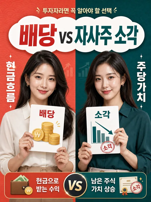 현금배당과 자사주 소각의 핵심 차이를 비교한 이미지