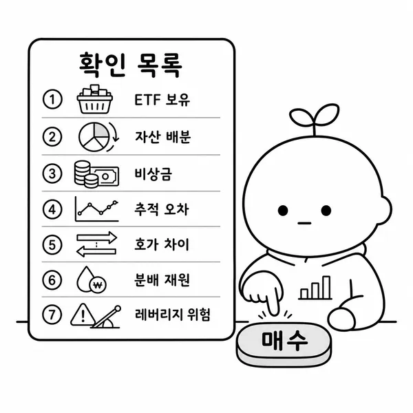ETF 매수 전 7가지 항목을 체크하는 투자자 그림