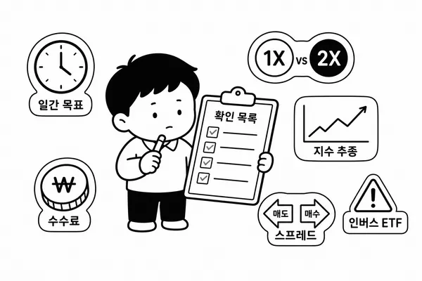 일일 목표 수익률과 비용, 호가를 확인하는 인버스 ETF 투자 체크리스트 그림