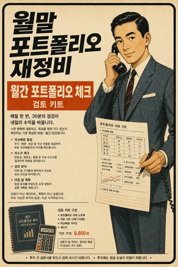 월말 포트폴리오 점검표를 들고 있는 직장인 일러스트