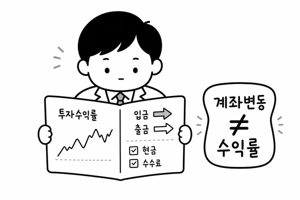 투자 수익률과 입출금 흐름을 분리해 기록하는 투자자 일러스트