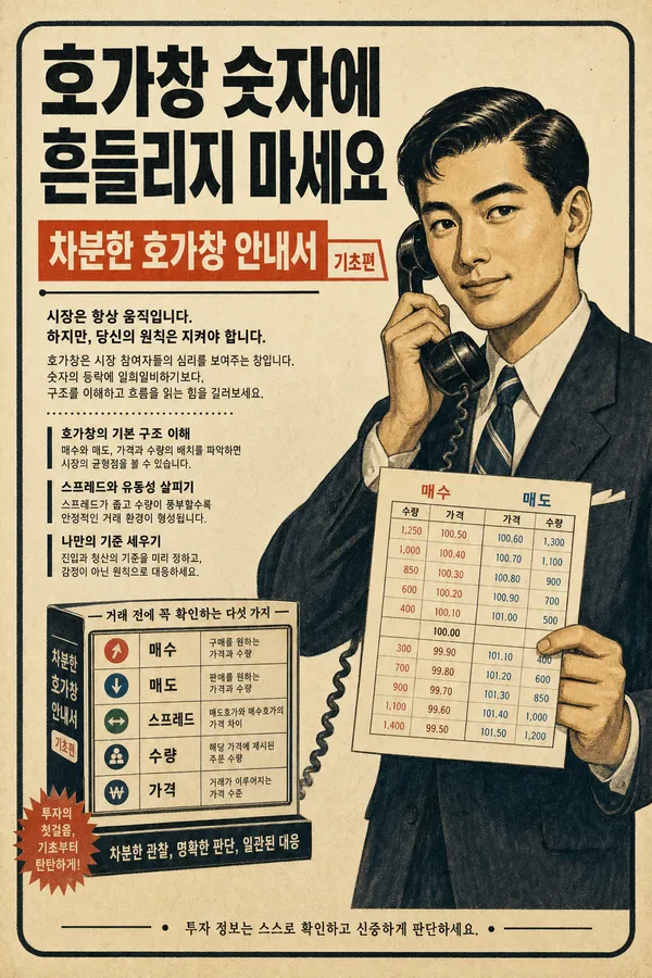 주식 호가창의 매수잔량과 매도잔량을 설명하는 일러스트