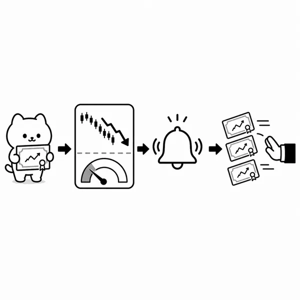 주가 하락부터 담보 부족 알림과 주식 반대매매까지의 흐름을 보여 주는 일러스트