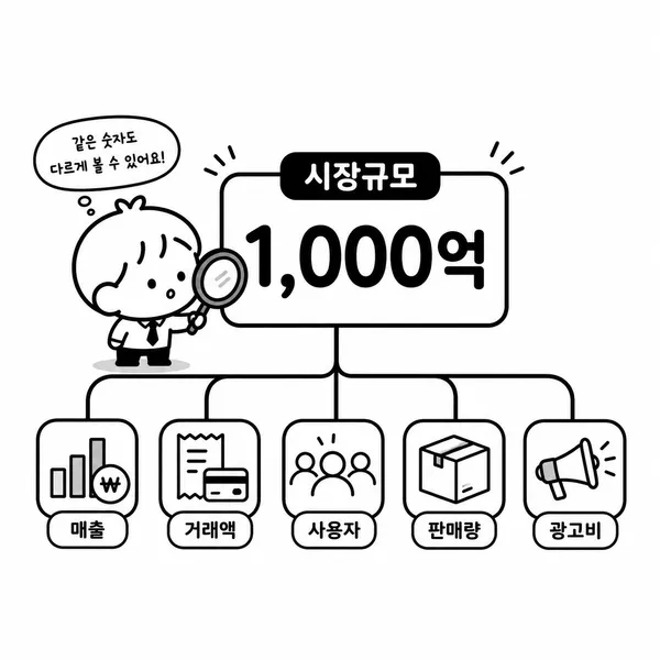 매출액, 거래액, 이용자 수 등 시장 규모 측정 기준을 살펴보는 분석가