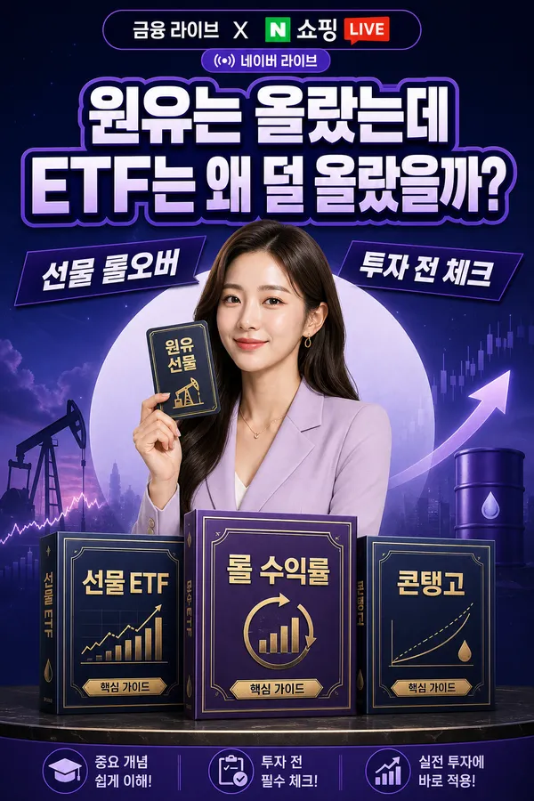 원유 가격과 선물 롤오버 구조를 설명하는 원자재 ETF 투자 안내 이미지