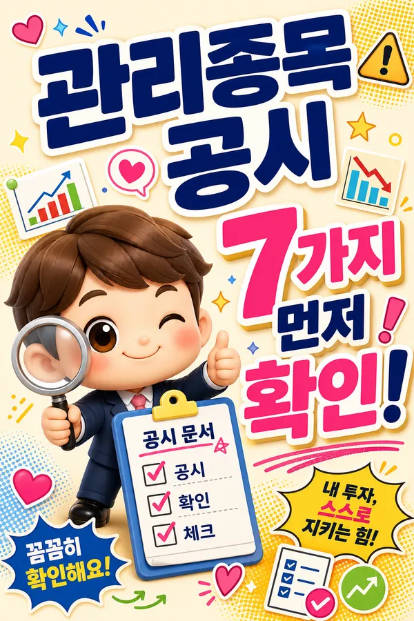 관리종목 공시에서 우선 확인할 항목을 안내하는 일러스트