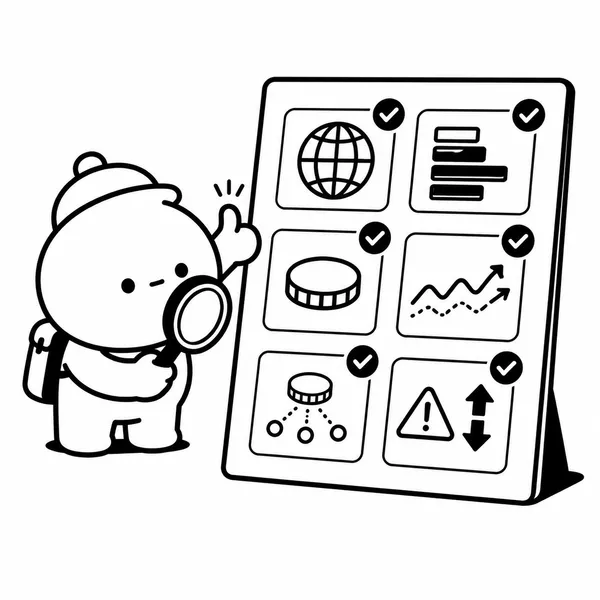 ETF 매수 전 추종지수와 편입종목, 비용, 위험 요소를 확인하는 투자자 일러스트