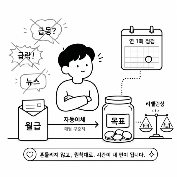 자동 적립과 연간 점검, 리밸런싱 규칙을 지키는 투자자의 모습