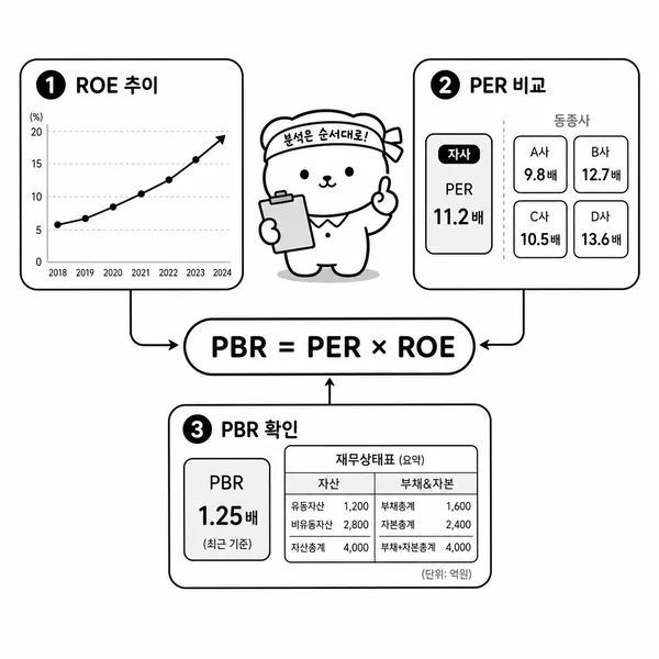 ROE 추세 확인 후 PER을 비교하고 PBR을 검토하는 기업가치 지표 분석 순서